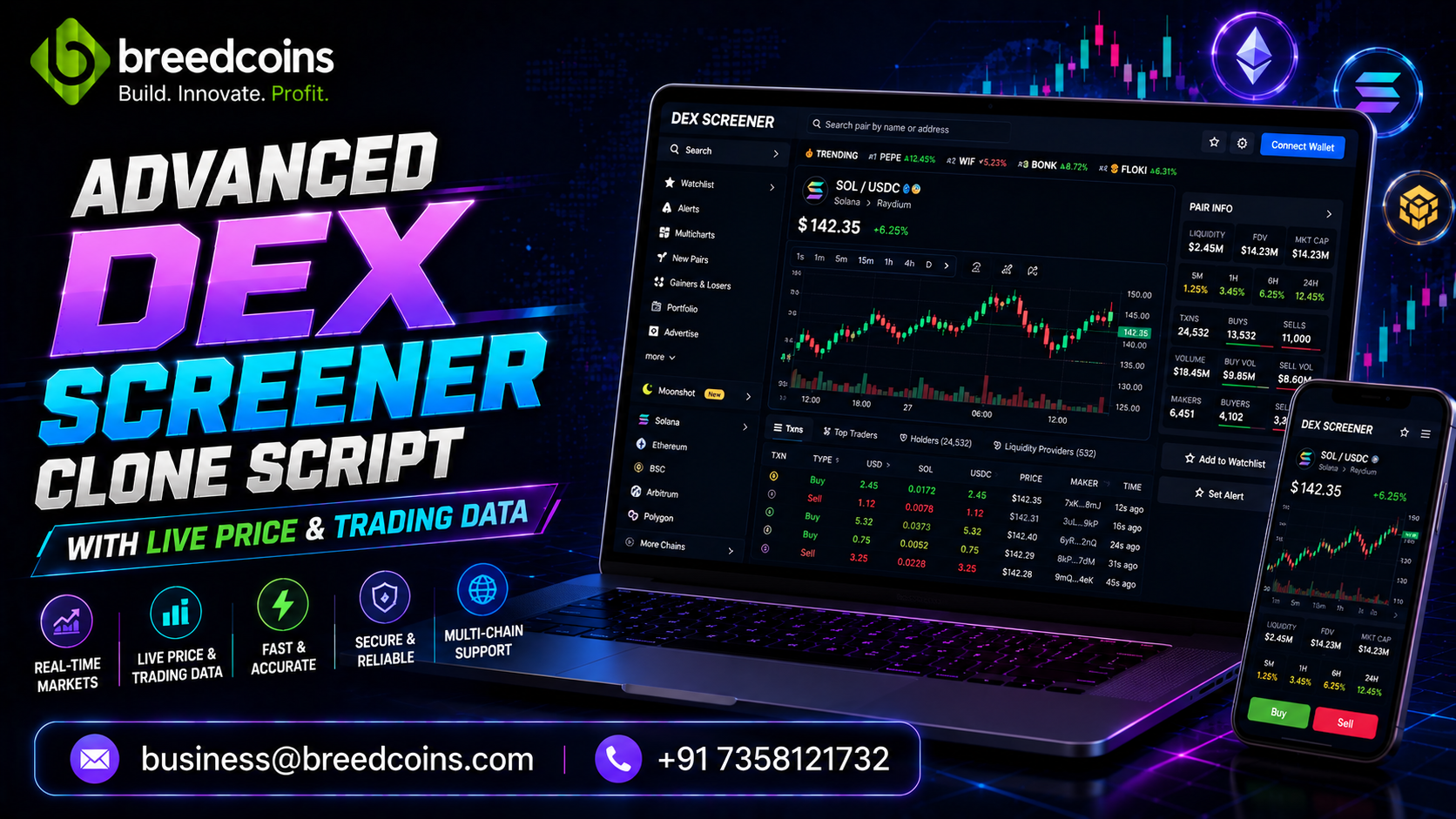 Advanced DEX Screener Clone Script with Live Price & Trading Data